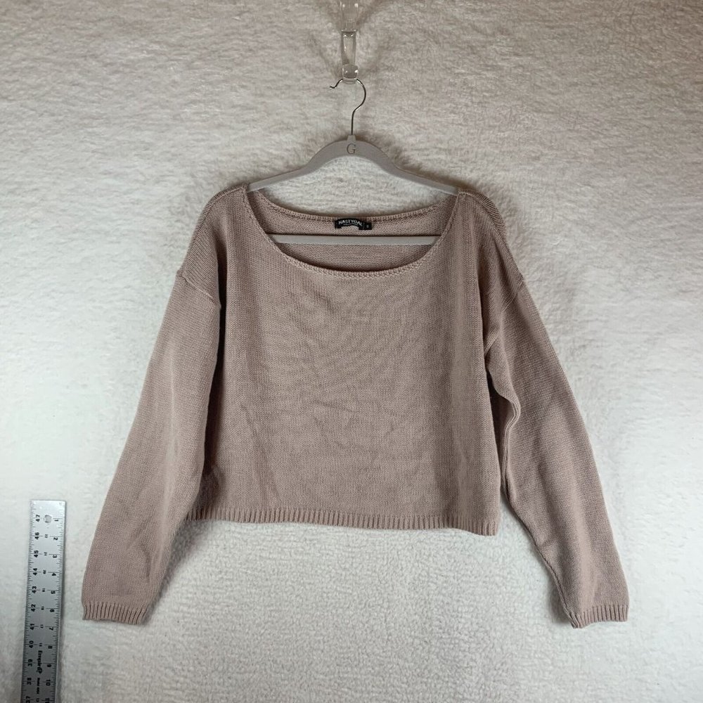 Nasty Gal Sweater Womens Small Pink Round Neck Knitted Long Sleeve‎ Crop 7346